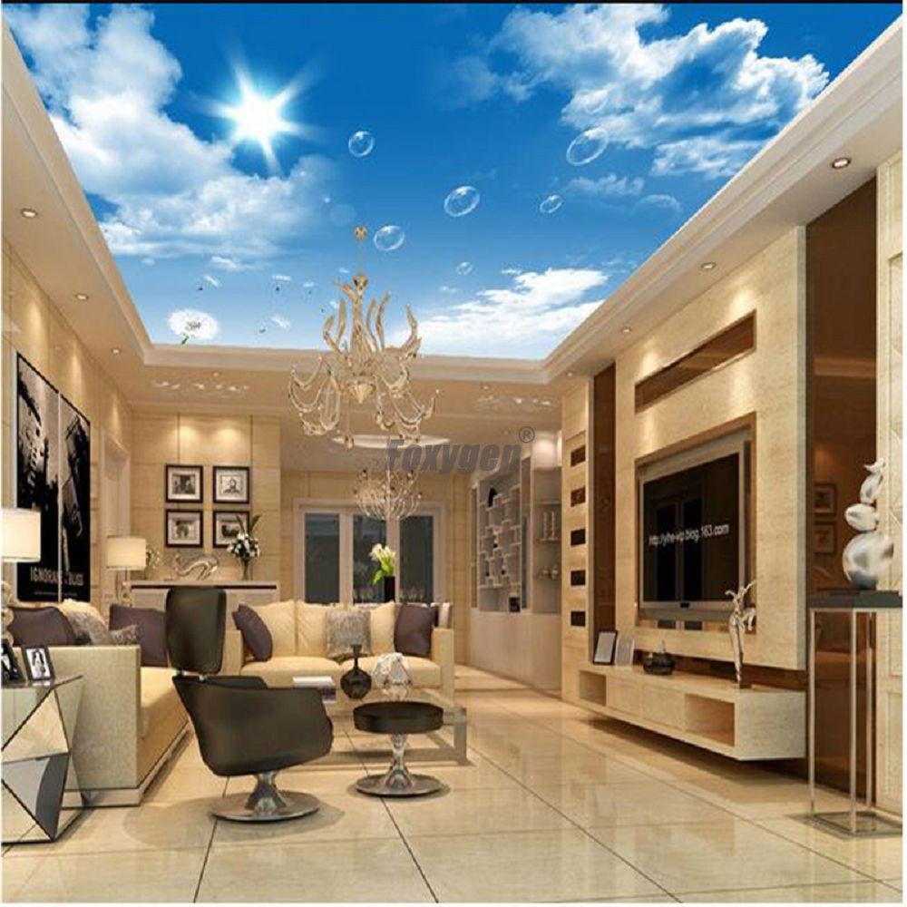 House Modern False Ceiling Blue Sky Clouds Sunshine Print 3d