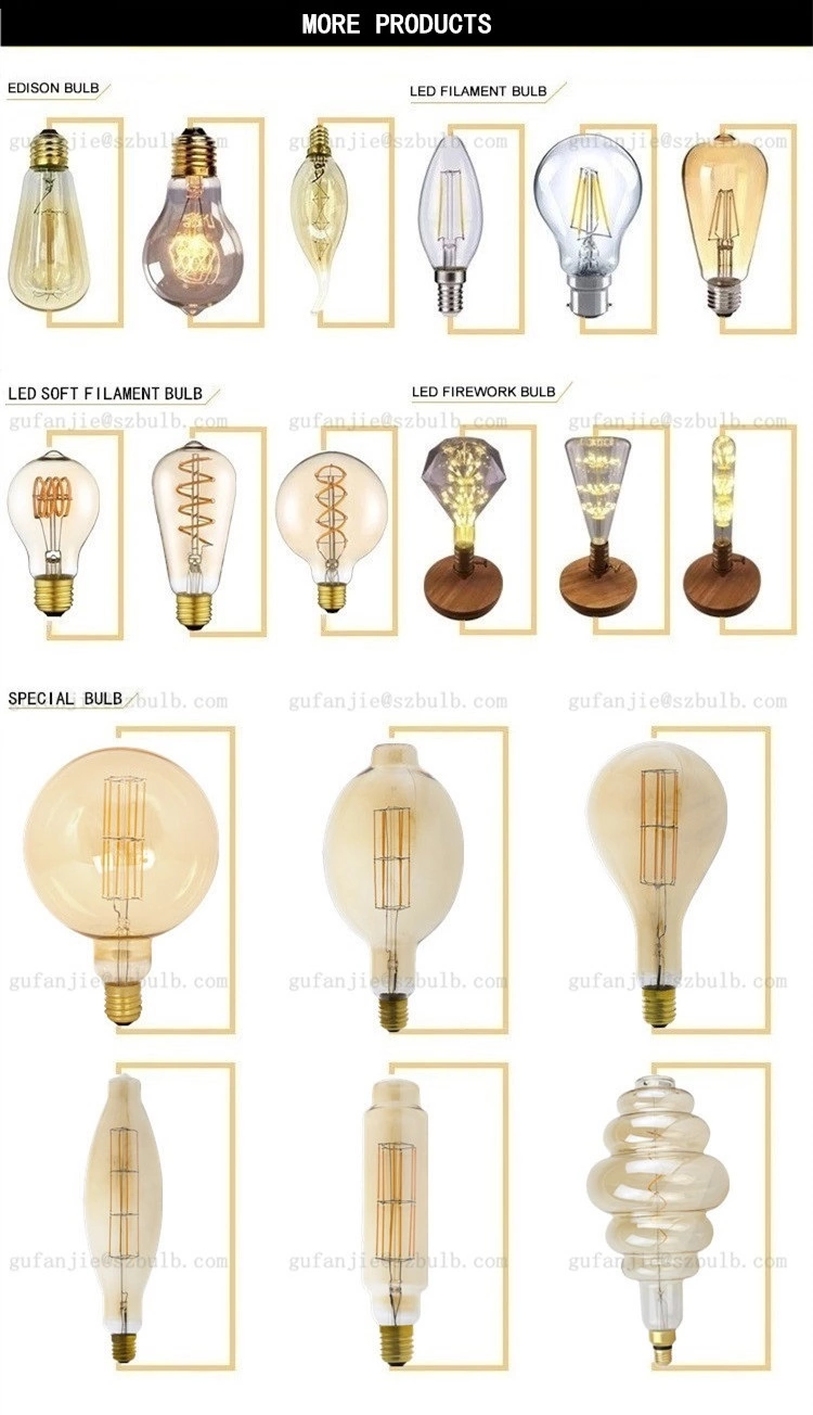 High Quality Cheap Custom Vintage Led Light A60 ST64 ST58 G80 G95 G125 C35 G45 T30 T45 Edison LED Filament Bulb