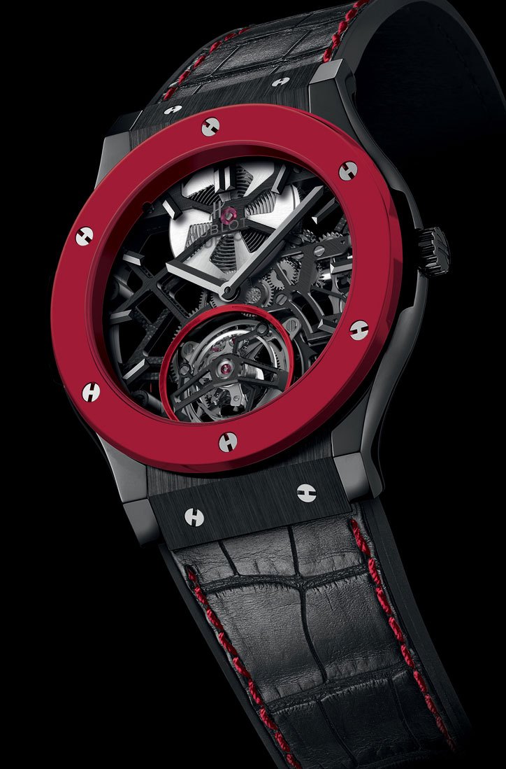 Réplique Montre Hublot Classic Fusion Squelette en céramique rouge et noir de luxe