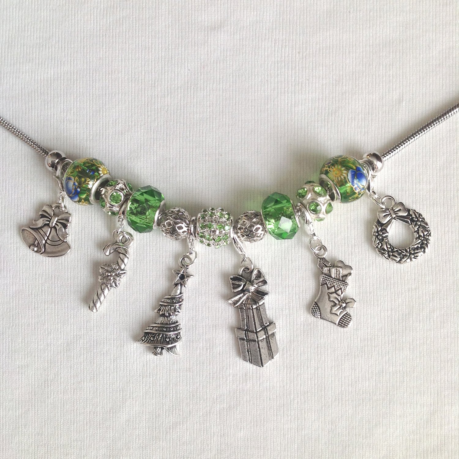  Christmas Memories European Style Charm Bracelet in Silver and Green