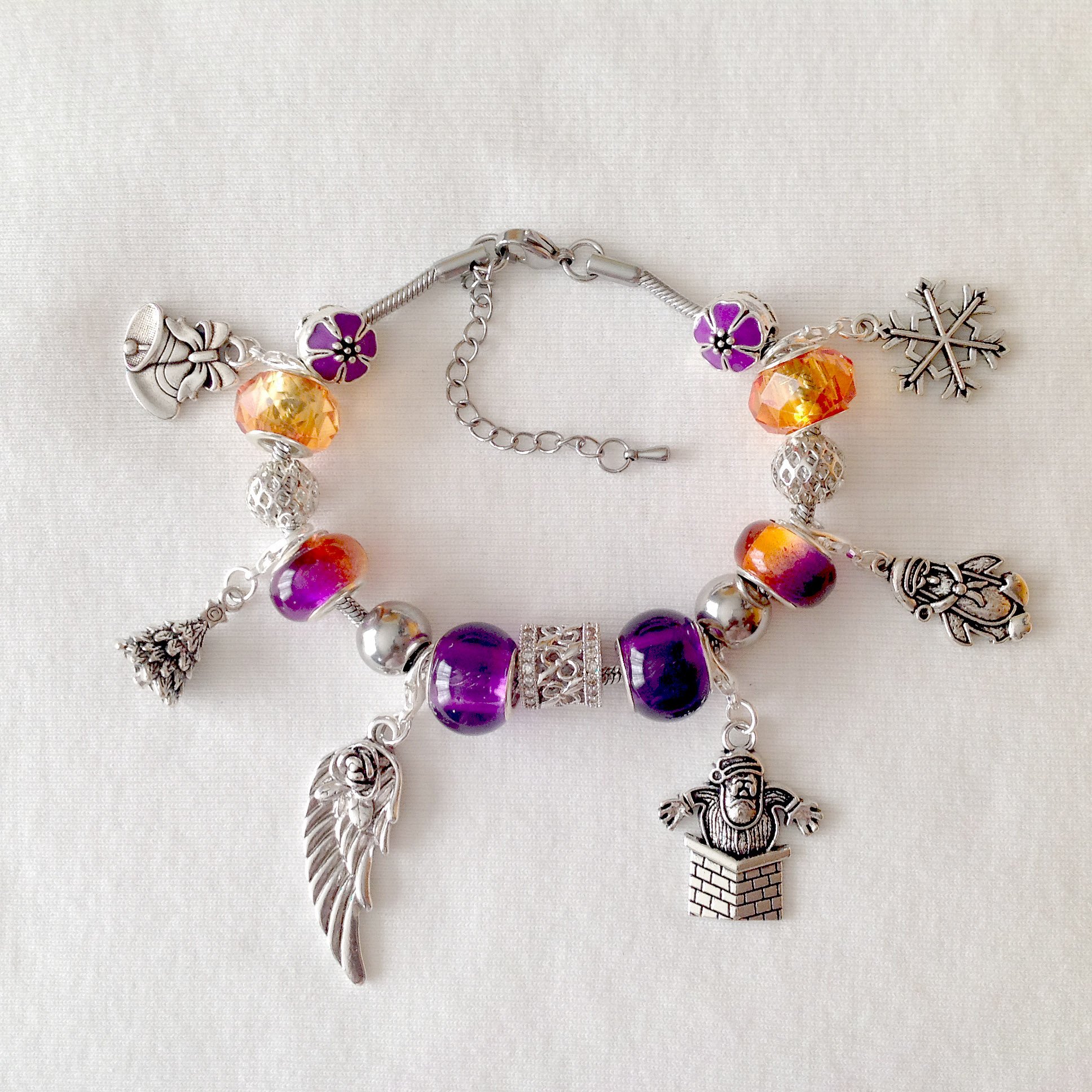  Christmas Memories European Style Charm Bracelet in Silver, Purple and Orange