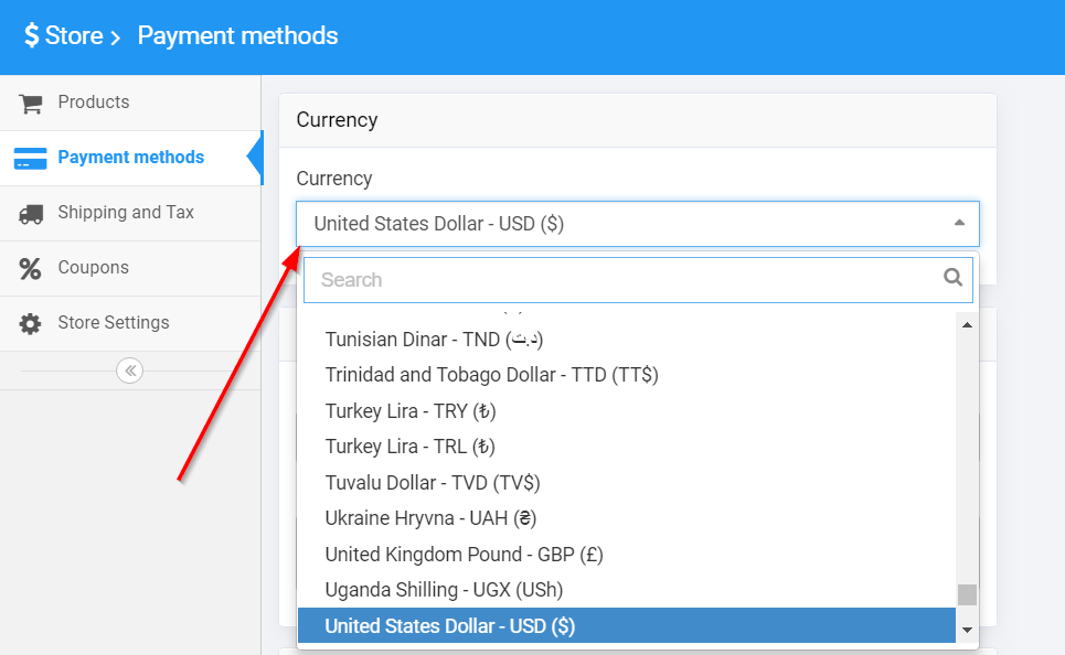 Choosing Store Currency